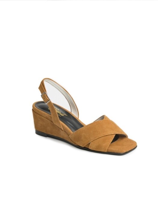  camel x-strap wedge heel comfortable sandle 
