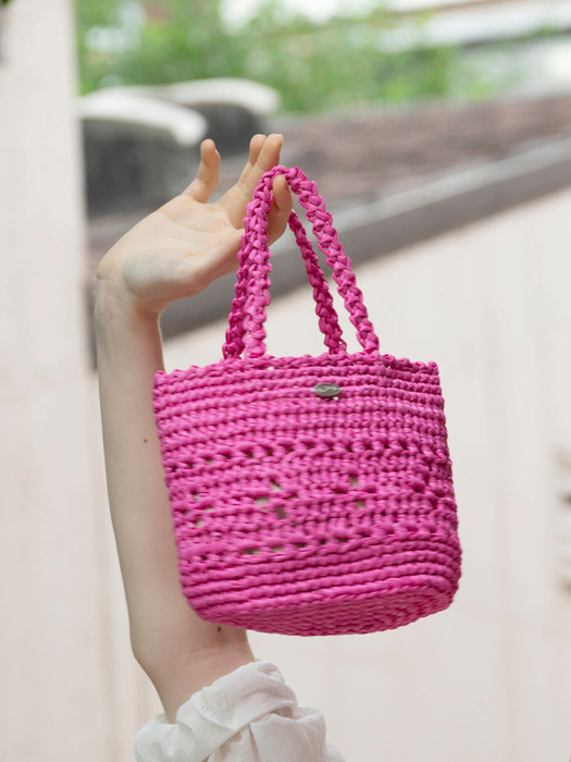 No.62 / Lily Raffia Mini Tote Bag _ Pink (릴리 라피아 미니 토트백 크로쉐백 라탄 니트가방)