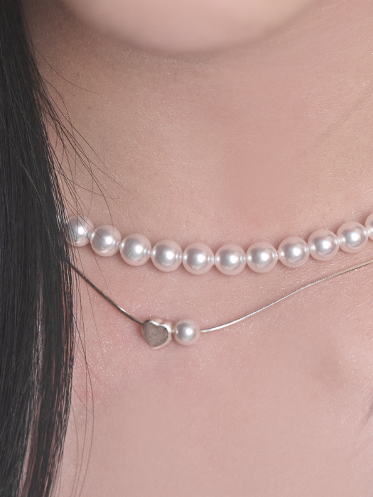 [SILVER] PEARL HEART TO BAR N(2 COLORS)
