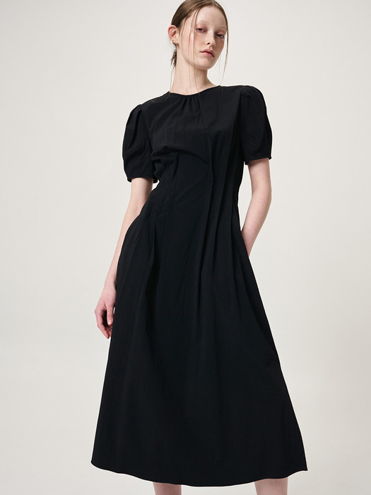 Waist Pintuck Dress, Black