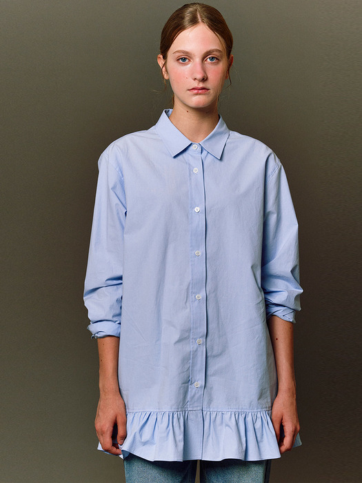 frilled mini shirt dress (blue)