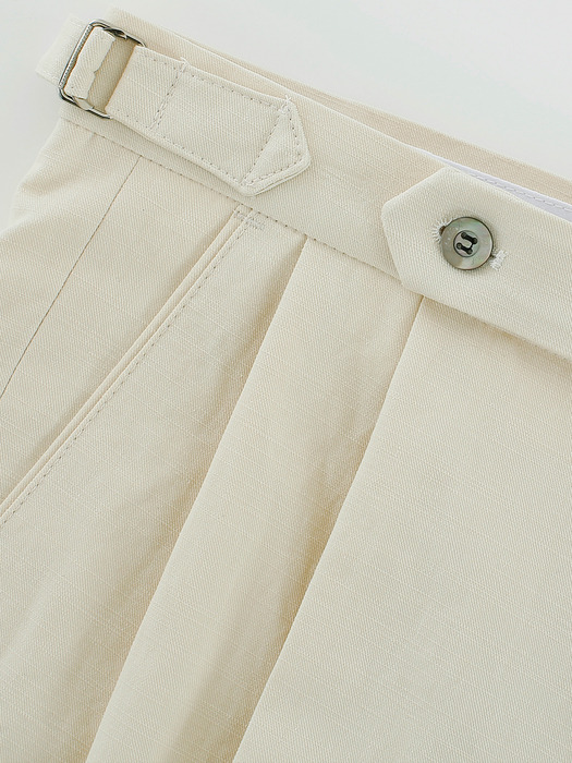 Linen / Cotton Twill adjust 2Pleats relaxed Trousers (Ecru)