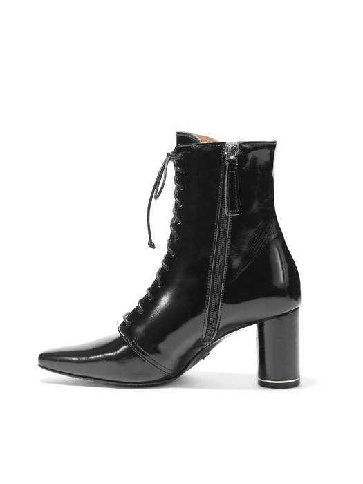 Glossy Lace-Up Boots_Black