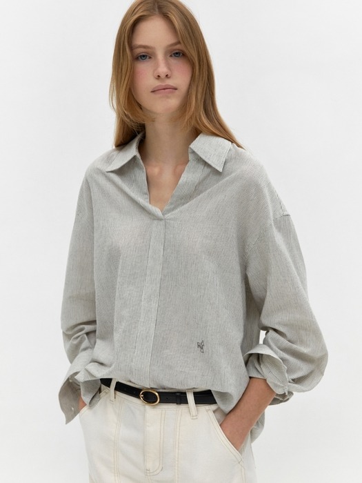 v neck collar shirts - gray stripe