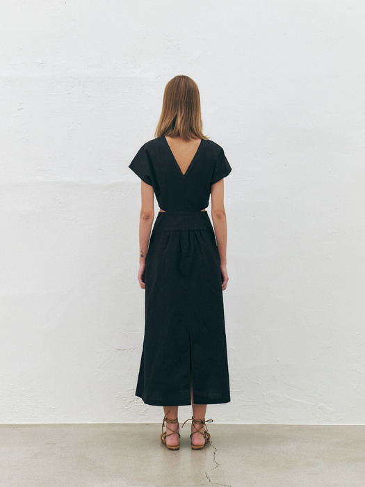 Side Cut-out Long Dress, Black