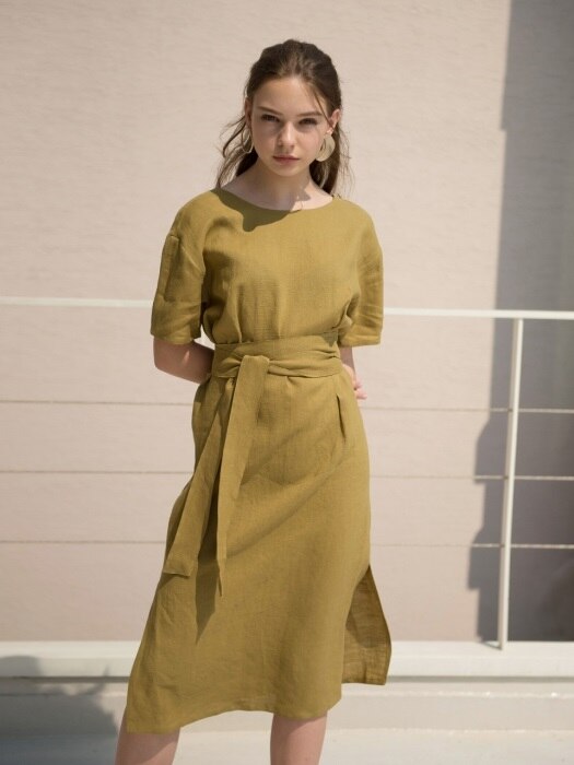 17RESORT COLUMN DRESS OLIVE KHAKI