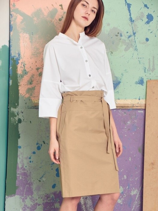 high waist banding skirt-beige/khaki