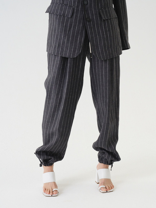 Pants Stripe Linen Charcoal Gray