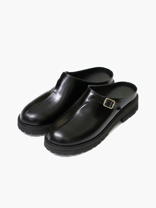 Chunky-Sole Leather Mules . Black