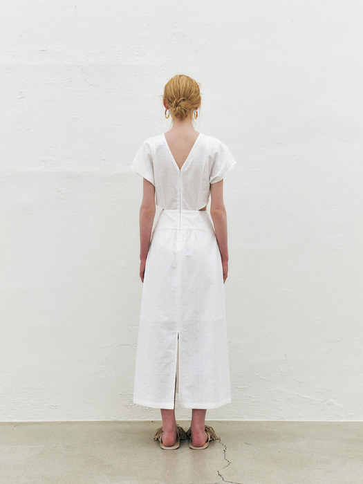 Side Cut-out Long Dress, White