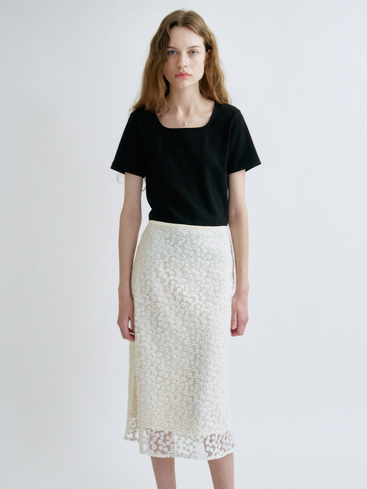 S Flower Pattern layerd Skirt_Ivory