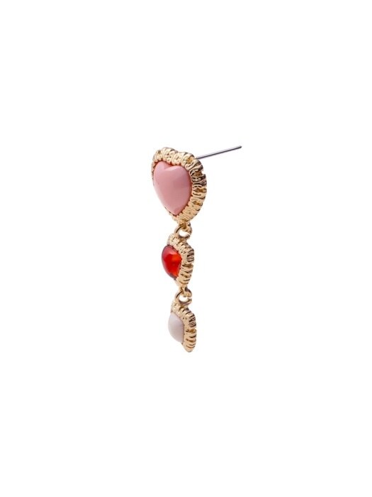 Mini triple pink heart drop earrings