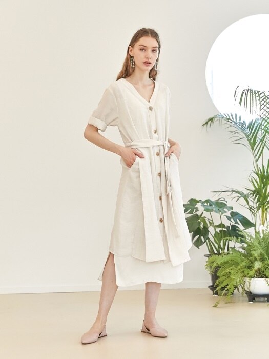 Panel robe dress - Beige