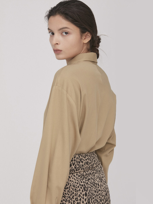 Leopard Shirring Mini Skirt_Beige
