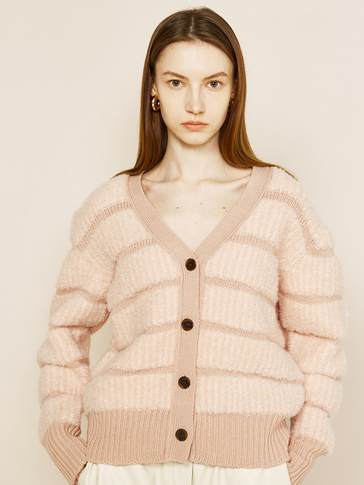 Recycle Boucle Knit Cardigan Pink
