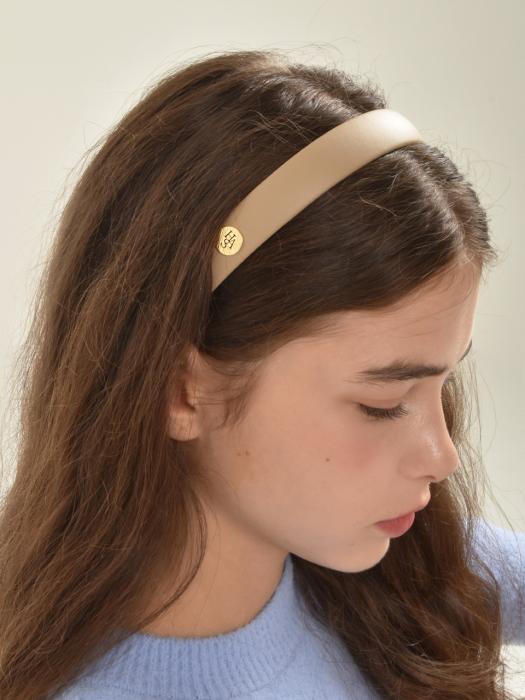 HB036 Light Brown Leather Logo Hairband