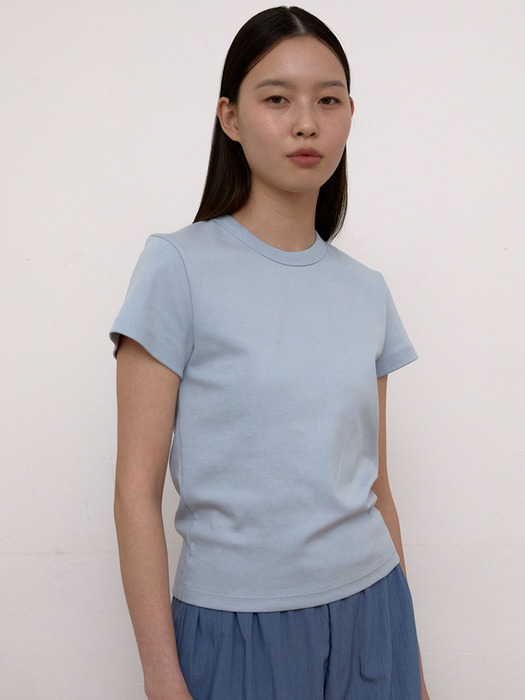 Cap Sleeve Round T-Shirts (Sky Blue)
