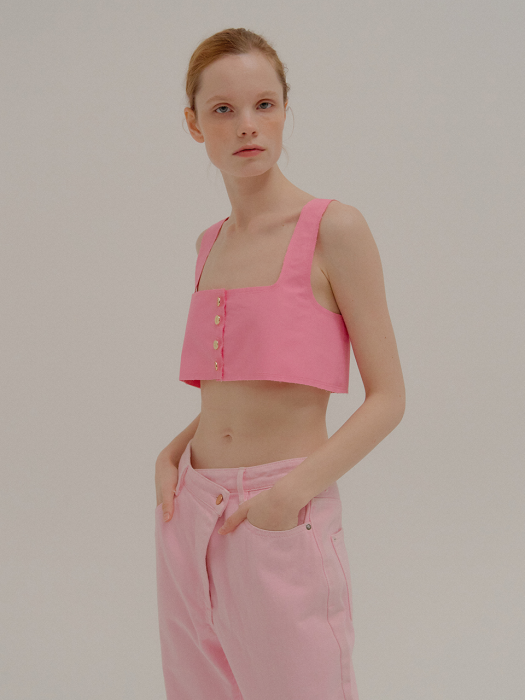 PINKY Square-neck Cropped Top with gold buttons