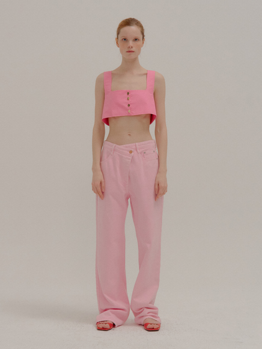 PINKY Square-neck Cropped Top with gold buttons