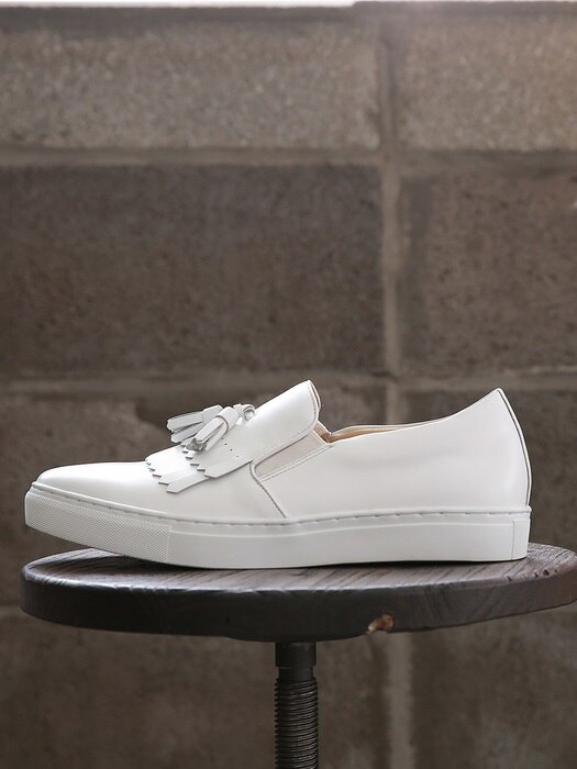 Tassel Loafer White Slip-on#1001