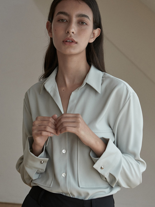 432 silky pocket blouse (gray)