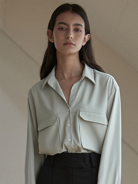 432 silky pocket blouse (gray)