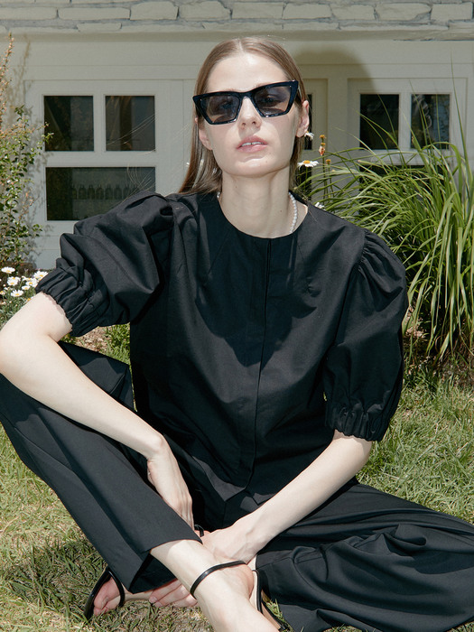 OU905 linen banding sleeve blouse (black)
