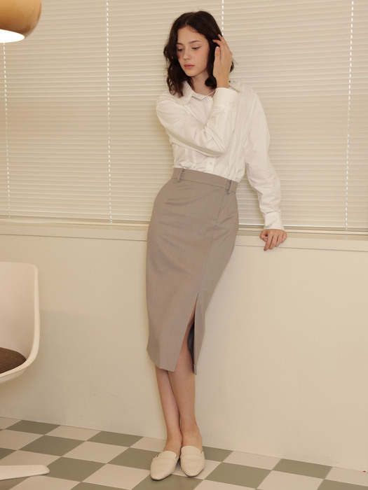 [제넷 펜슬 스커트_그레이 베이지]Jennet Pencil Skirt_Grey Beige