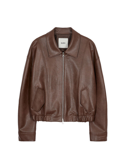 Faux Leather Cropped Blouson Jacket in D/Brown VL3SM120-94