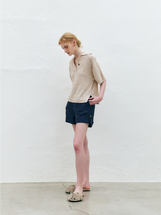 Paisley Linen Blend Shorts, Navy