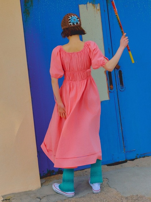 Puff Sleeve Shirring Dress _ 2color