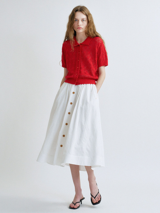 S Classic Button Long Skirt_White