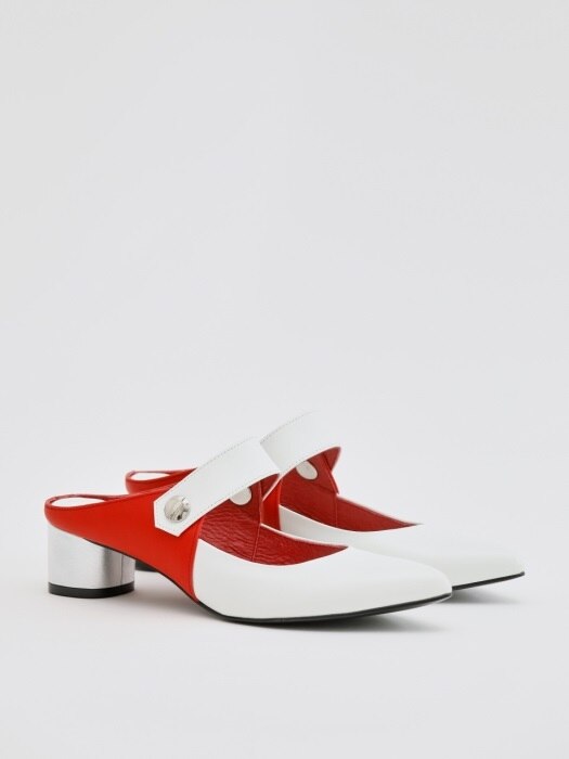 PICCASO 40 MULE IN ORANGE RED AND WHITE LEATHER