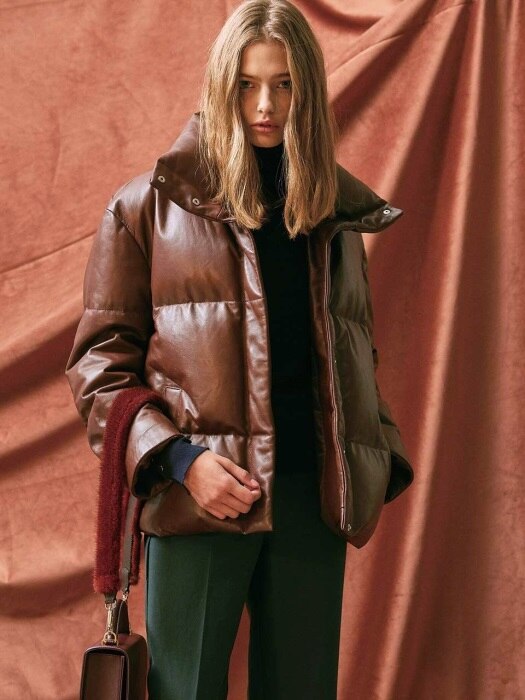 LEATHER DOWN-FILLED JACKET. BROWN