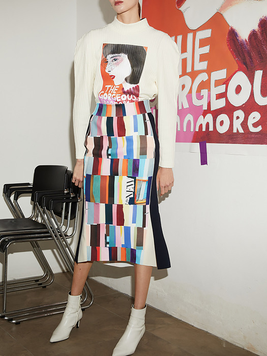 Slim-fit colorblock skirt_슬림핏 컬러블럭 스커트