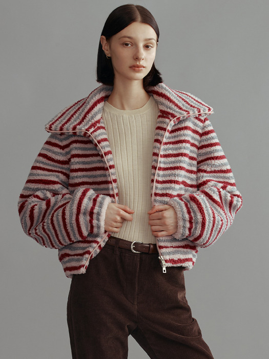 VICTORIA Eco shearing stripe wool jumper (Pink&Gray)