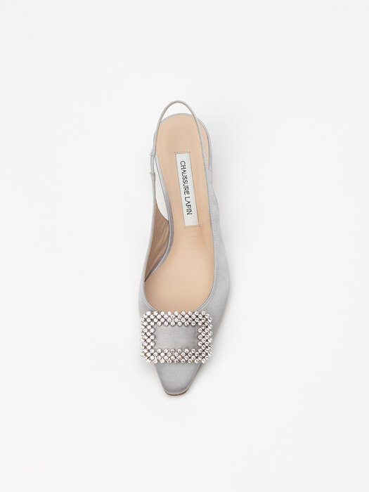 Squaletto Embellished Slingback Pumps in Quiet Gray Silk Satin
