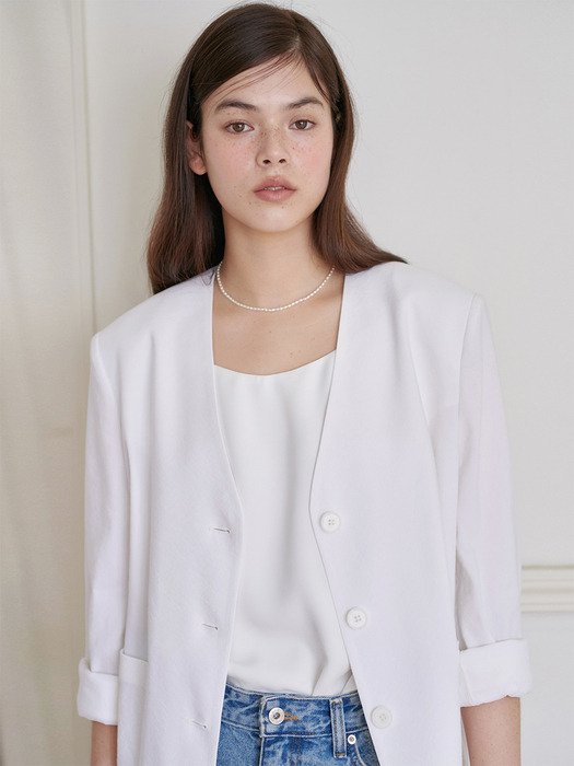 24N linen collarless minimal jacket [WH]
