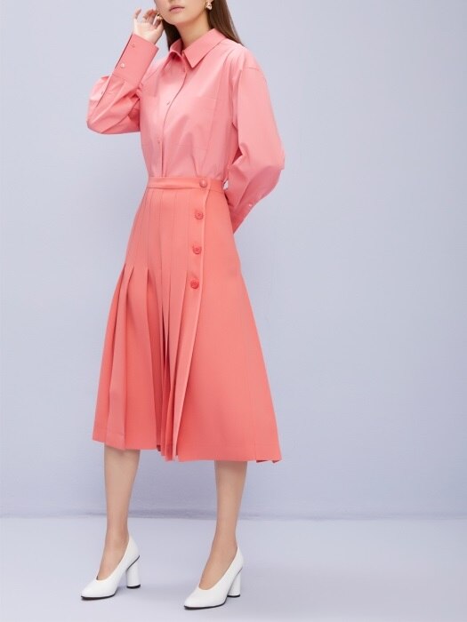 One Side Open Pleated Midi Skirt Neon Punch