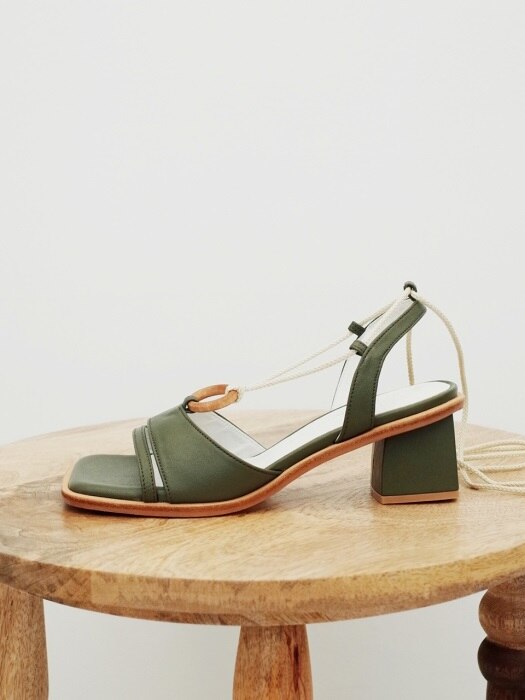 Wood ring strap sandals Olive green