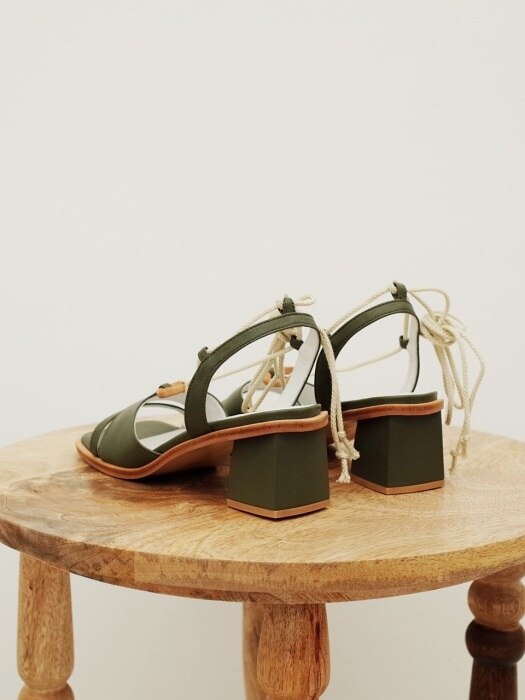Wood ring strap sandals Olive green