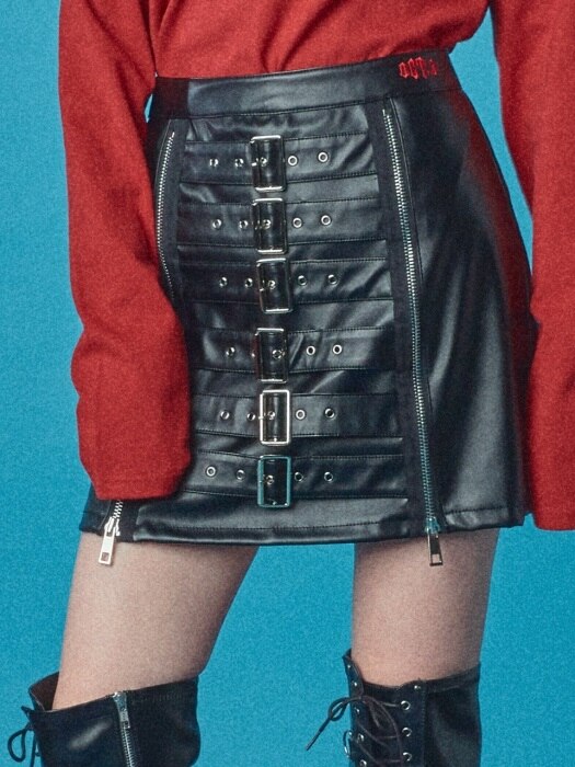 TWO ZIPPER BELT SKIRT [LEATHER]