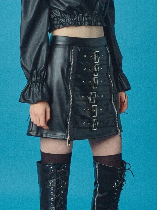 TWO ZIPPER BELT SKIRT [LEATHER]