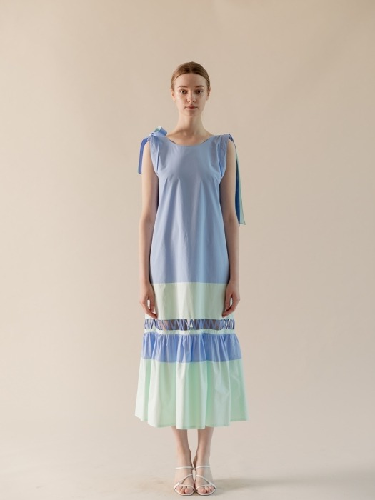 Color Ribbon Long Dress - BLUE (TESOP71)