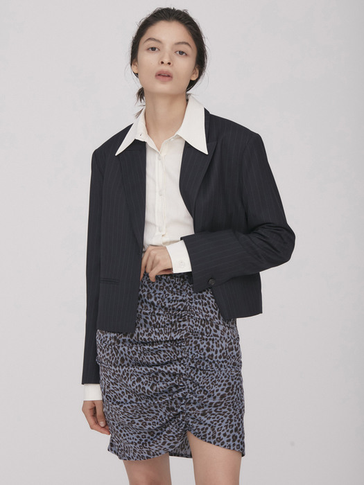 Leopard Shirring Mini Skirt_Sky Blue