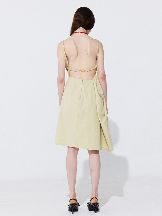 Shirring Back Line Layered Dress_Olive