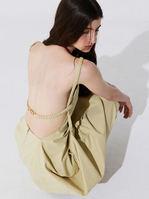 Shirring Back Line Layered Dress_Olive