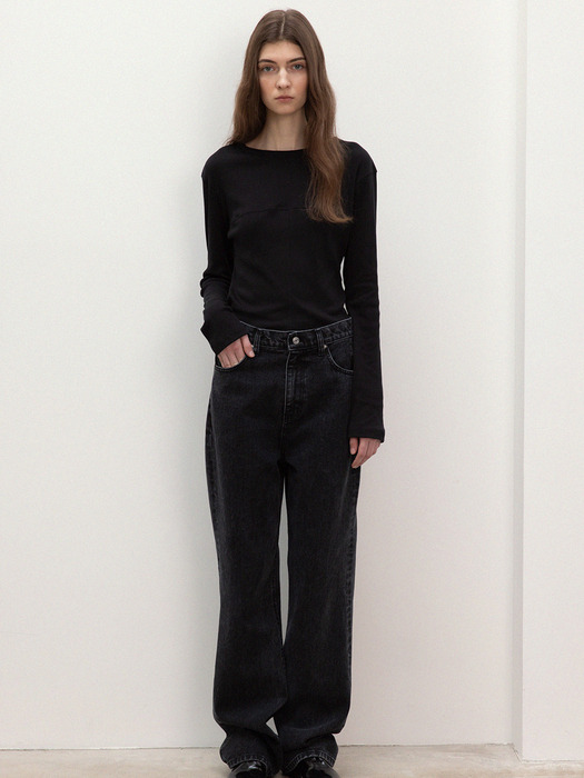 regular-fit black denim pants (black)