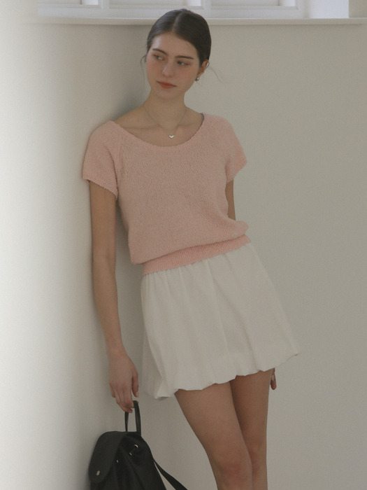 Scoop neck short sleeve knit_Light pink