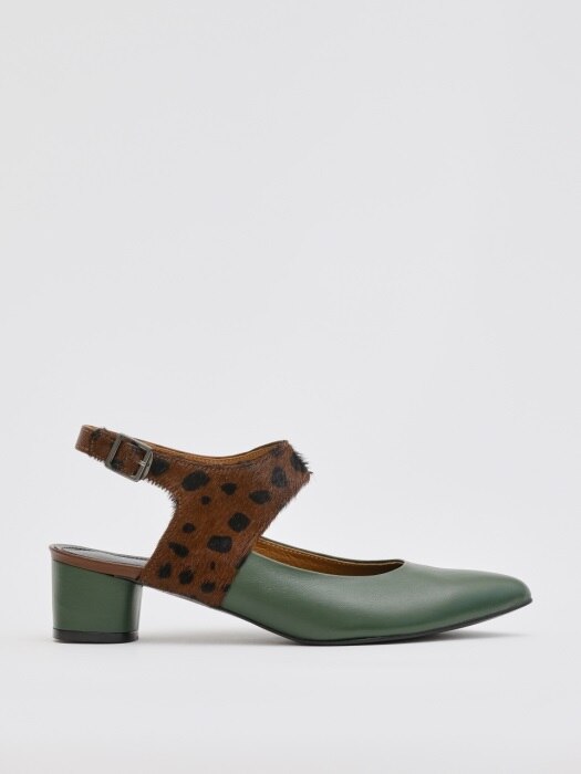 MATISSE 40 ANKLE STRAP SHOES IN LEOPARD AND GREEN LEATHER